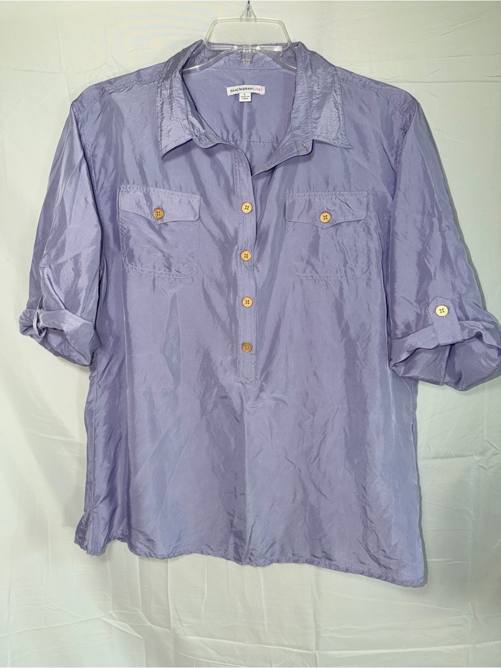 Silk Lavender Button-Front Blouse